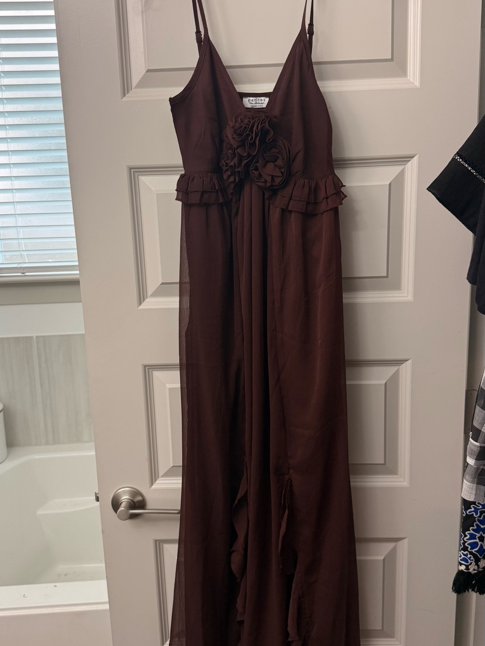 Miss Selfridge Brown Floral-Ruffle Spaghetti Strap Maxi Dress